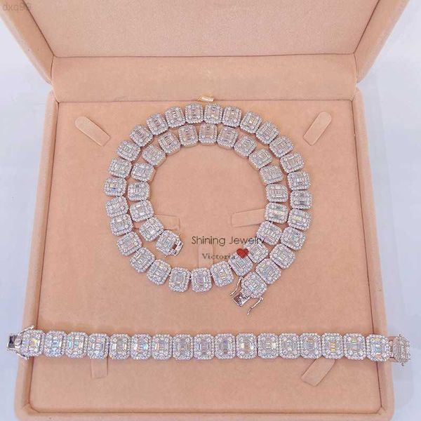 

real 925 sterling silver 15mm mens diamond choker necklace baguette diamond chain