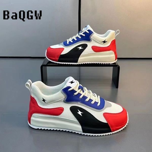 

height increasing shoes color block running luxury sneakers men casual shoes fashion leather canvas breathable height increased platform boa, Black;white
