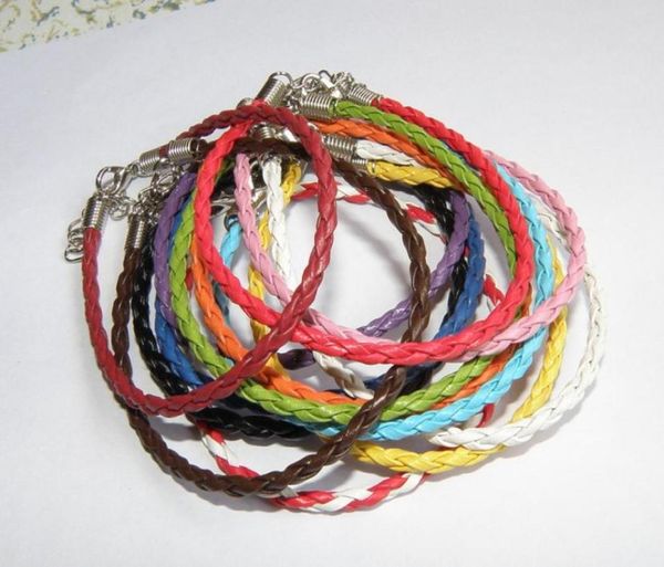 

100pslot 20colors 205cm wax leather braided charm chain bracelets love for bead lobster clasp link chains25597191023256, Black
