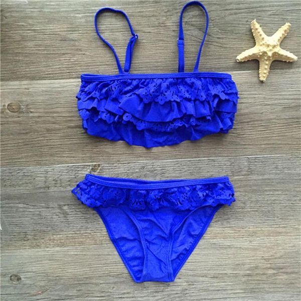 

seagm falbala print bikini set girls swimsuit 7-14 years children swimwear hollow out solid kids bikinis biquini 271220f
