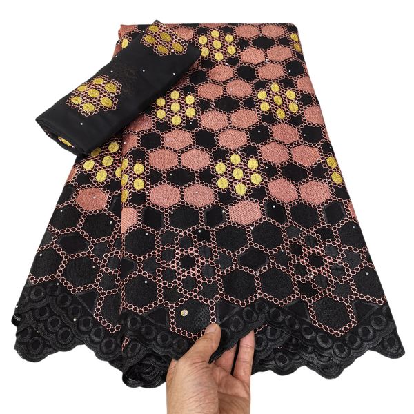 

5+2 yards swiss voile lace fabric with rhinestones african women wedding party clothing lady banquet dress yq-8173, Black;white