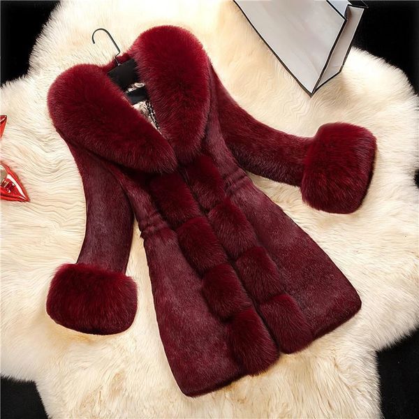 

women's fur faux winter oversized 5xl coat women plush warm luxury overcoat thick midlength outwear snow jacket furry parkas 230822, Black