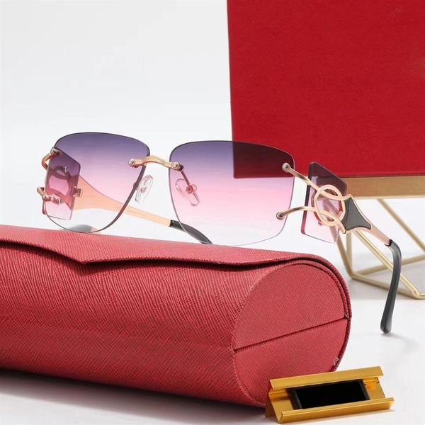 

designer trend rimless sunglasses for women unique double gold metal frame gradient black blue square lens fashion female eyewear 313i, White;black