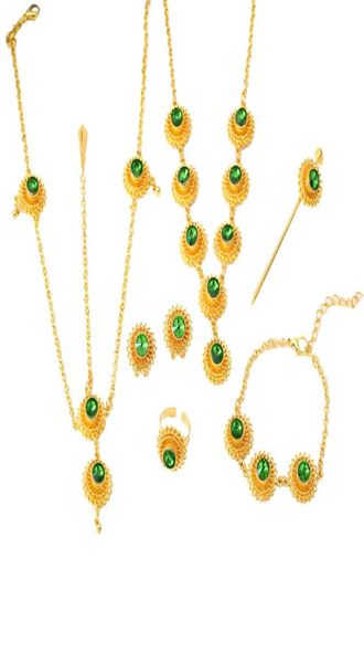 

ethiopian african wedding new necklace earrings ring bracelet hairpin hair chain accessory jewelry sets3081305, Black