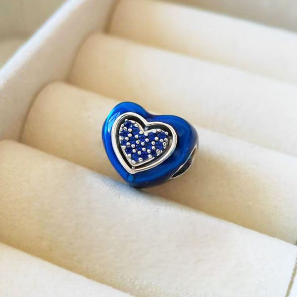 

925 sterling silver blue spinnable heart charm bead fits european pandora jewelry charm bracelets and necklaces, Black