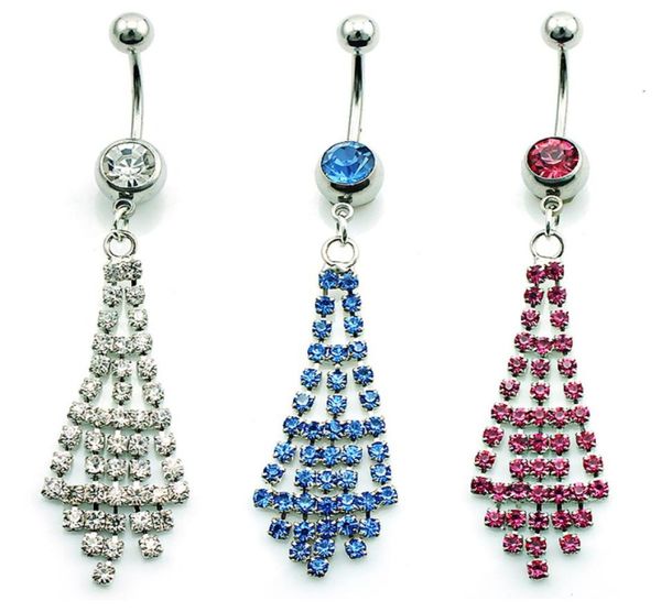 

brand new fashion belly button rings stainless steel dangle 3 color rhinestone navel body piercing jewelry5959036, Silver