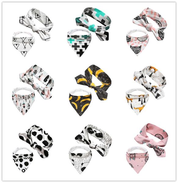 

set2pcs baby infant triangle bandana bib cartoon bibs burp cloths pure cotton double layer bandanas scarf with headbands ksf197325200