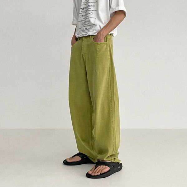 

myq summer american wide leg jeans premium simple casual pants men's loose straight leg pants, Blue