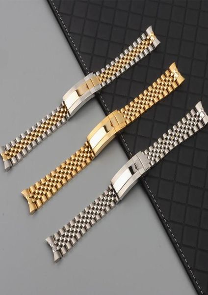 

watch bands 20mm silver gold stainless steel watchbands replace for role strap datejust band submarine wristband bracelet tools2354651, Black;brown