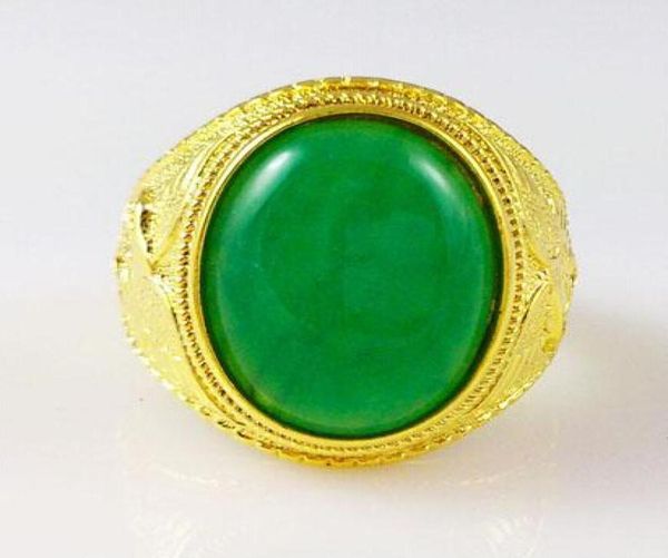 

18k gold filled mens ring china green jade highend atmosphere wide 14mm size 9 10 11 wedding ring5538730, Golden;silver