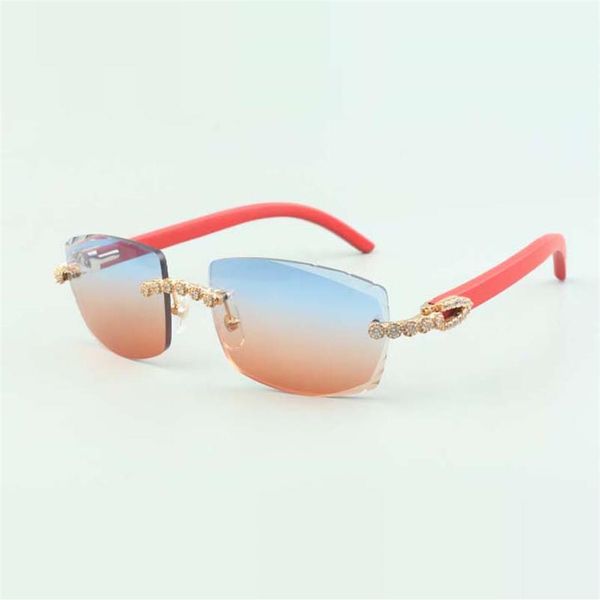 

2022 bouquet diamond sunglasses 3524015 with natural red wooden sticks and cut lens 3 0 thickness2750, White;black