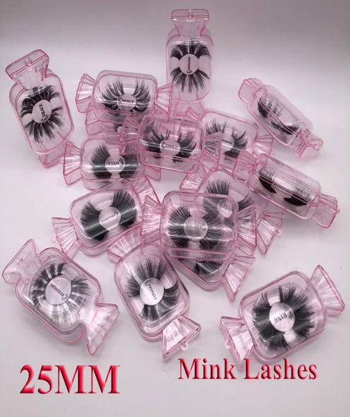 

2020 new false eyelashes 3d mink eyelashes 25mm natural long mink lashes high volume fluffy eyelash makeup tool6210077
