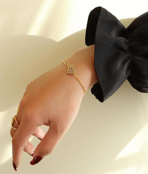 

link chain european ins style bracelet double steel ball peach heart love pendant female titanium gold bracelets273c5559553, Black