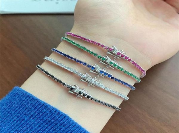 

luxury 2mm tennis bracelet designer for woman 925 sterling silver jewelry white green 5a cubic zirconia diamond chain charm womens8666480, Golden;silver