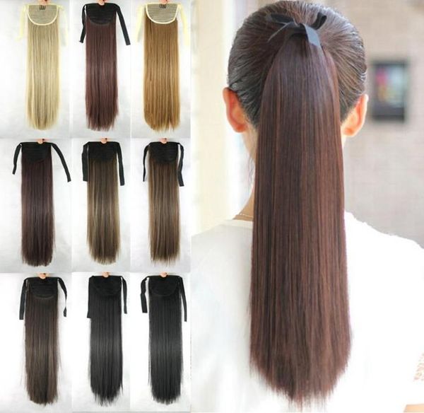

sara 55cm22quot drawstring straight clip in ponytail hair extension hair pieces hairpiece tress pony tail synthetic horsetail7844058, Black