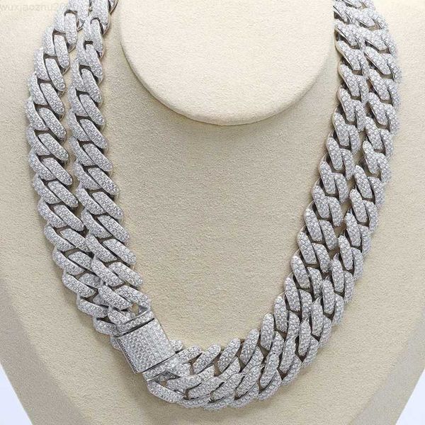 

full iced out moissanite cuban chain sterling silver925 hip hop jewelry 14mm width 2 rows moissanite chain necklace, Silver