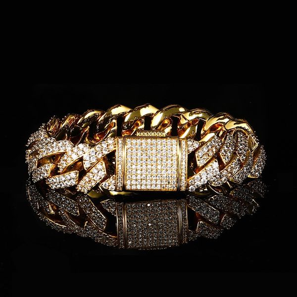 

15mm flip buckle double -row dwelling stone diamond bracelet tide brand personality hip -hop men's bracelet wholesale, Black