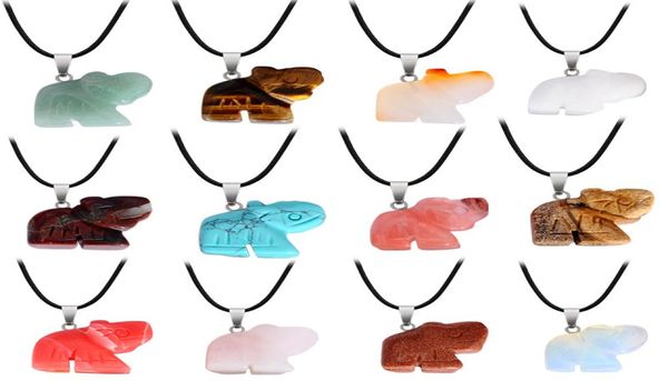 

natural stone hand carved elephant pendant raw stone crystal agate animal jade small necklace chain6546027, Silver