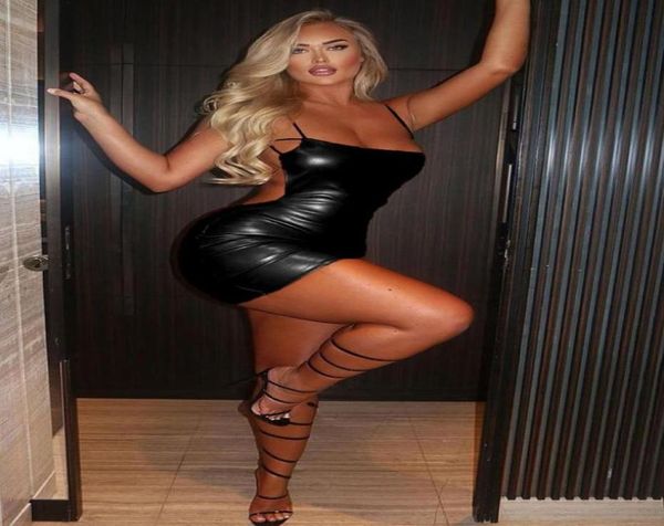 

leather mini party dress women strapless bodycon skater lace up night club vestidos casual dresses8789871, Black;gray