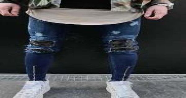 

new mens skinny jeans casual slim biker jeans denim knee hole hiphop ripped pants washed 476822, Blue