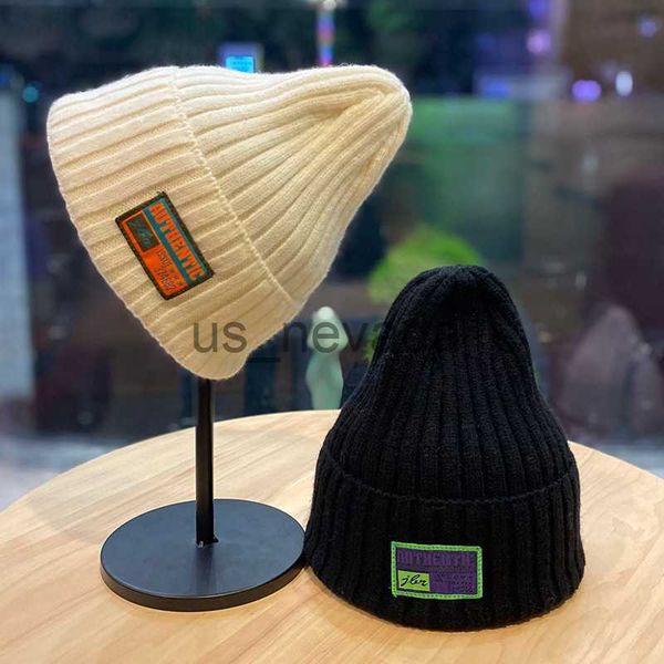 

beanieskull caps woolen hat for men and women in autumn and winter korean version trendy and versatile fashionable and warm knit hat patch c, Blue;gray