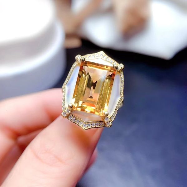 

wedding rings natural citrine ring 925 sterling silver large grain yellow gemstone luxury jewelry designer 230822, Slivery;golden