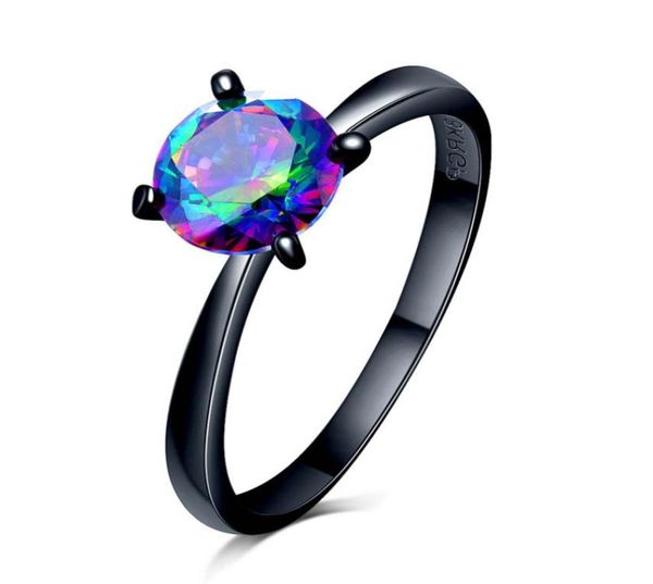 

never fade zircon cz 18krgp stamp black gold filled diamond birthday party ring rhinestone red colorful purple green ring for wome9430704, Slivery;golden