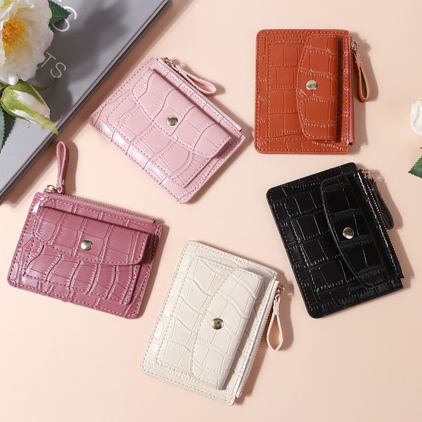 

handbags fashion women simple wallet pu leather multislots zipper keychain small card bag lady key coin clutch 230823, Black