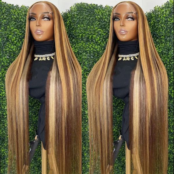 

30 Inch Highlight Wig Straight Lace Front Human Hair Wigs Honey Blonde Colored Bone Straight Lace Frontal Wigs for Black Women, Light brown