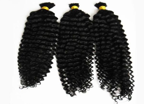 

natural color mongolian afro kinky bulk human hair 300g braiding human hair no weft 3pcs human braiding hair bulk curly5694135, Black
