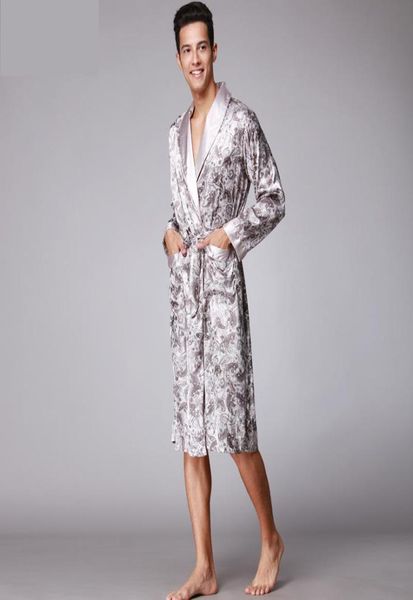 

men kimono robes vneck faux silk bathrobes nightgown for male senior satin sleepwear summer paisley pattern pajamas set9707751, Black;brown