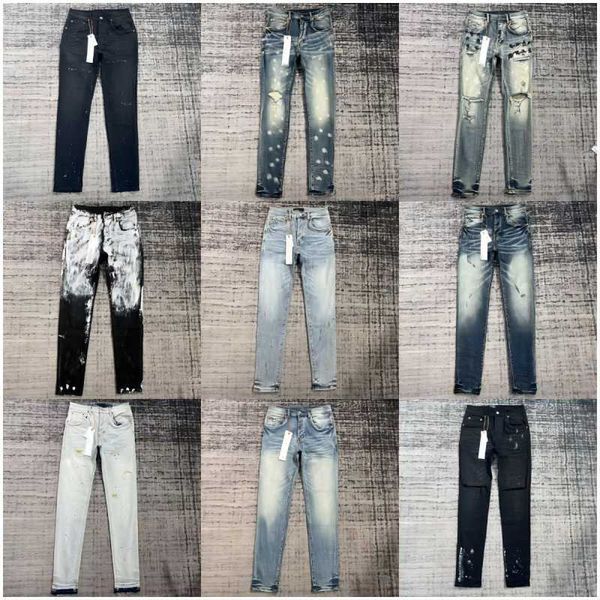 

ksubi jeans purple brand designer mens ripped straight regular denim tears washed old long fashion hole stack 2c, Blue