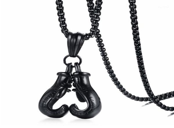 

men jewelry sport fitness collares stainless steel pendant necklaces mens jewellery colar collier double boxing glove necklace5477275, Silver