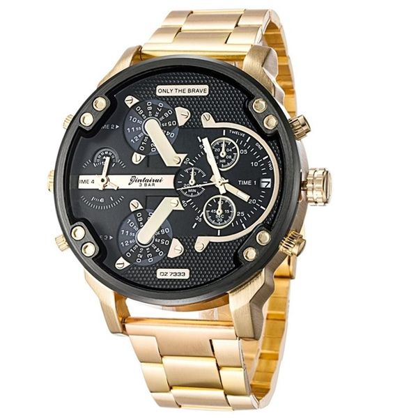 

men's big large dial watch new fashion individual clock steel belt 7333 quartz watch sports business hour t200113255p, Slivery;brown