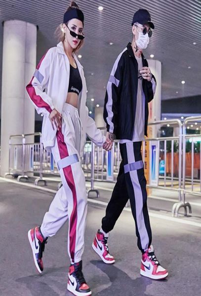 

men039s tracksuits couple reflector two piece set men jacket autumn jogging casual tracksuit streetwear hip hop jogger clothes 8092395, Gray