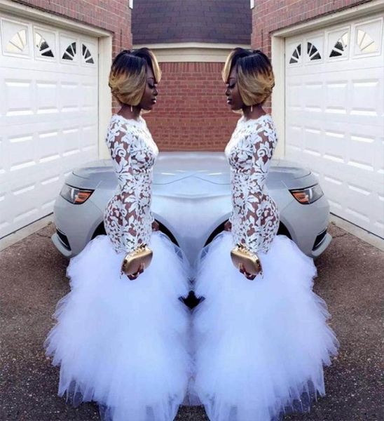 

african white mermaid prom dresses for black girls lace long sleeves ruffles tulle evening party dress plus size prom gowns vestid6799967