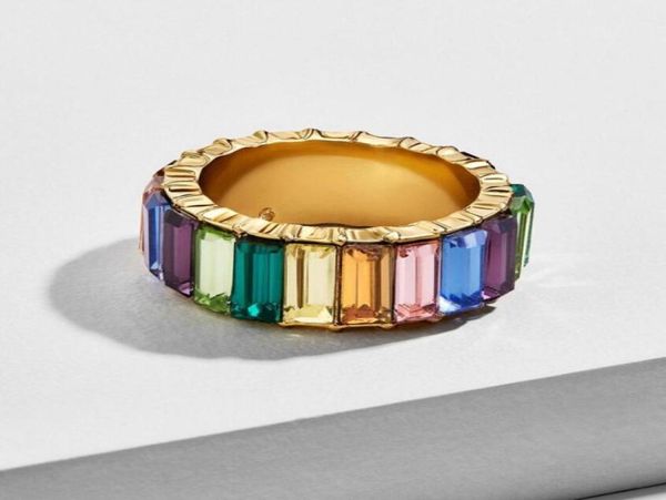 

gold filled fashion jewelry rainbow square baguette cz engagement ring for women colorful cubic zirconia cz eternity band ring1238796, Silver
