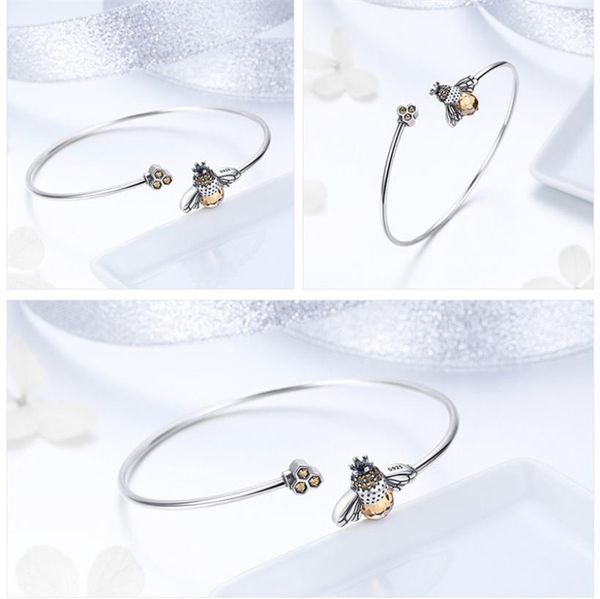 

bamoer 925 sterling silver crystal bee and honeycomb women silver bracelets bangles for women sterling silver jewelry scb104 1086 4227183, Golden;silver