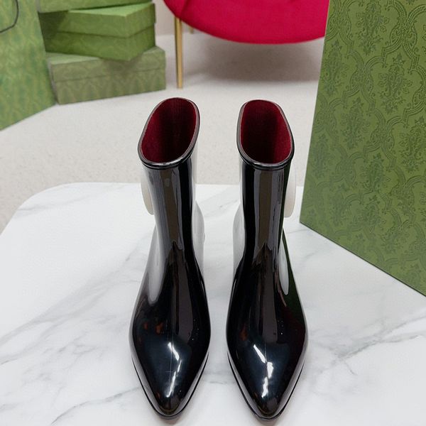 

designer boots brand fall winter women's rain boots candy color rubber waterproof shoes walking casual platform boots puddle pvc ankle, Black
