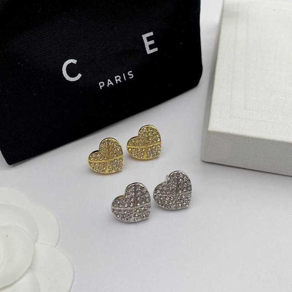 

charm designer new love full diamond earrings, french niche, premium feeling peach heart silver needle earrings live broadcast tp73, Golden
