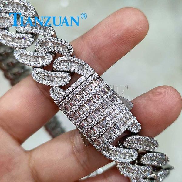 

necklace s925 silver 16mm baguette moon cuban link iced out hip hop white moissanite link chain jewelry for women men gifts