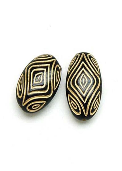 

100 pcs acrylic flat oval pattern beads with gold lined antique design deads for diy jewelry making accessories6101840, Black
