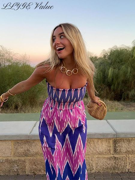 

basic casual dresses printed tube beach dres summer high waist wave stripe backless sleeveless long fold a line lady robebe 230822, Black;gray