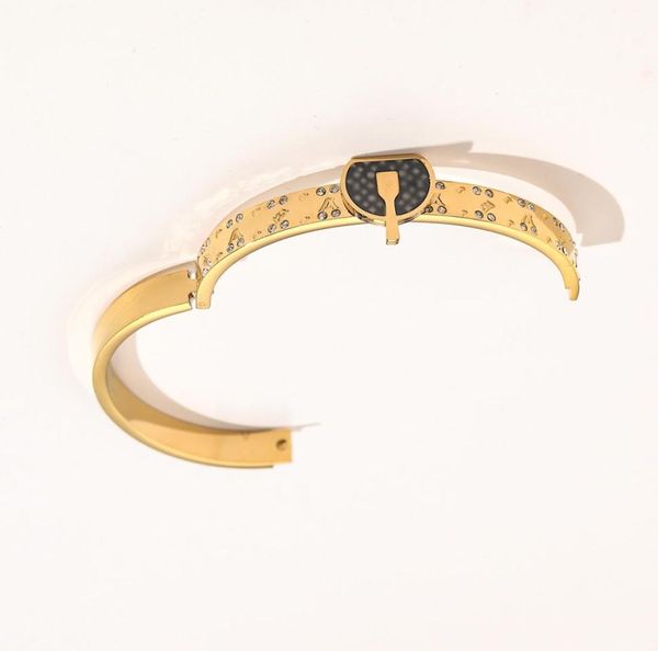 

europe america fashion style bracelets women bangle luxury designer bracelet crystal 18k gold plated stainless steel wedding lover7730642, Black