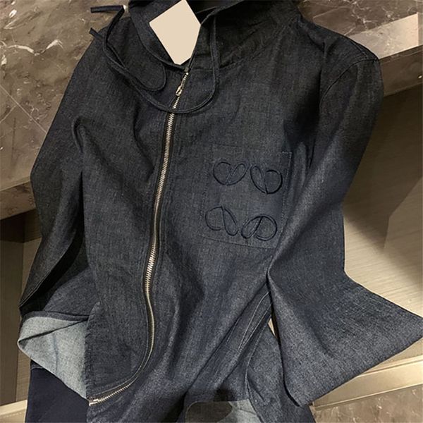 

luxury women denim jacket hooded long sleeve jackets zipper spring autumn jackets woman jeans outerwear, Black