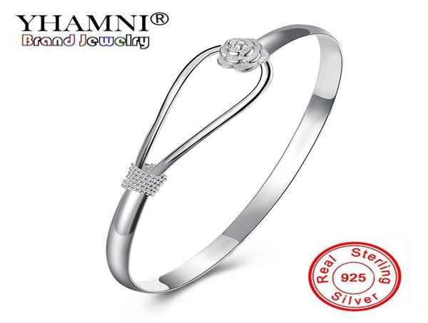 

yhamni brand 925 silver plated bracelet bangle for women with s925 stamp romantic cherry flower sterling silver bangle b1792819025, Black