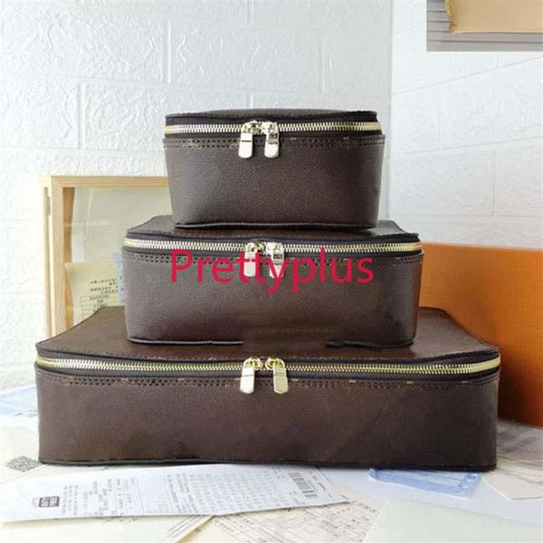 

fashion m43690 brown flower make up storage box leather travel jewelry new set designers travel storage box luggage fashion trunk 263r