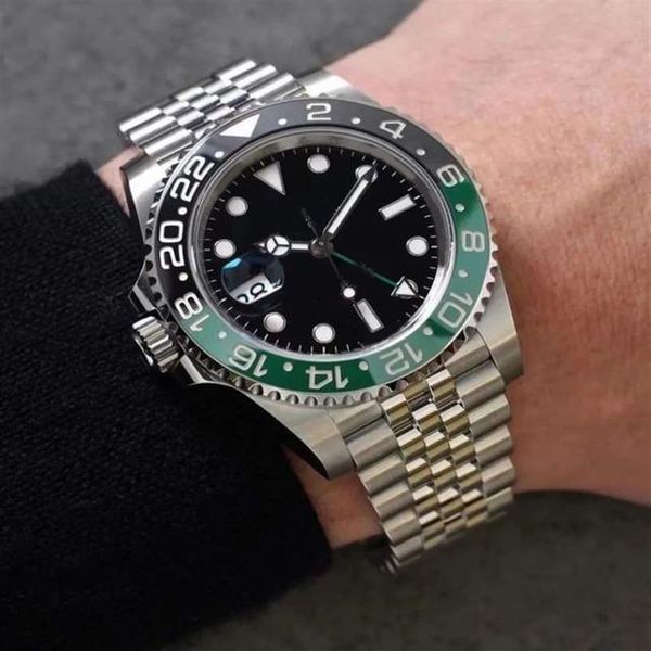 

left-handed a brand-new mens gmt watch 41mm green black ceramic sprite circle mechanical cal 3186 automatic sapphire mens men wri288g, Slivery;brown