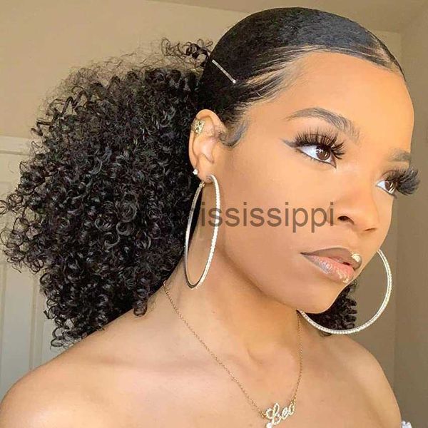 

synthetic wigs ponytails human hair afro kinky curly drawstring ponytail brazilian kinky curly wrap around ponytail 4b 4c remy hair x0823, Black