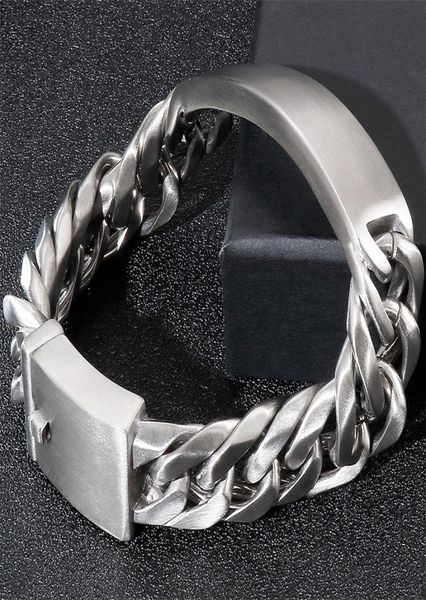 

bangle massive engravable id bracelet for men 18mm brushed matte stainless steel mens on hand chain bracelets jewellery mannen arm5062137, Black